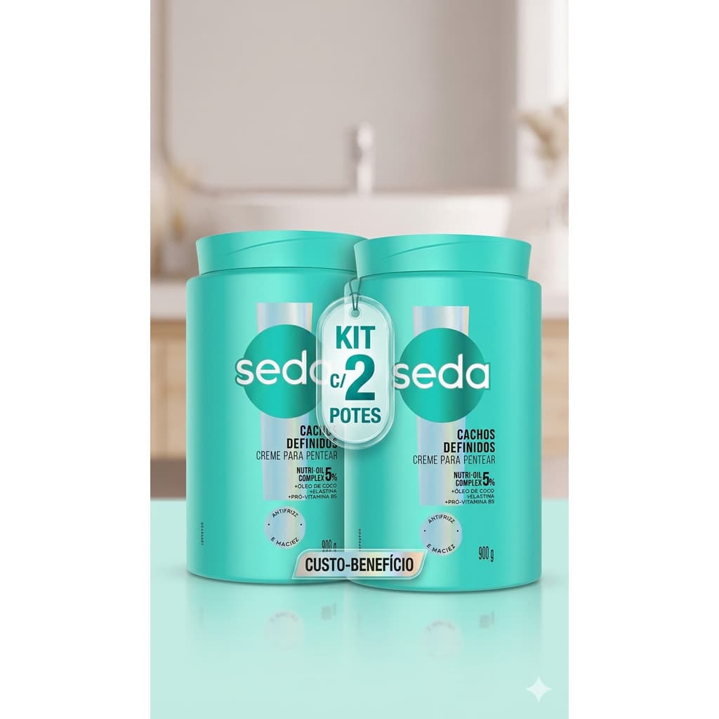 Kit c/2 Creme de Pentear Seda Cachos Definidos 900g – Pote Gigantão Nutri-Oil + Elastina Original