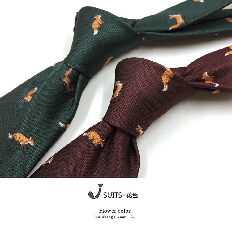 Gravata Animal Jacquard verde escuro de 8 cm raposa bordada gravata retrô Casual trabalho gravata de casamento