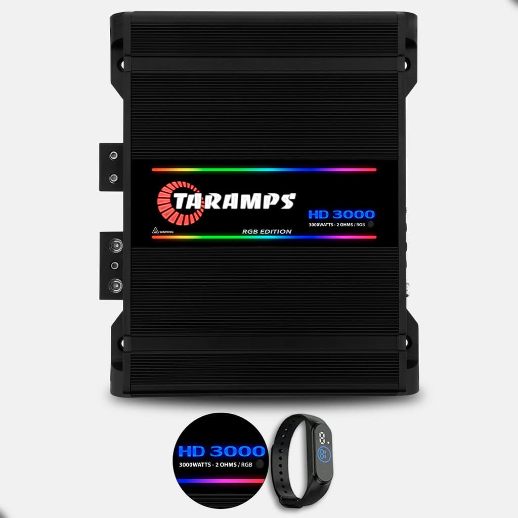 Módulo Taramps HD 3000 RGB Preto 1 Canal 2 Ohms 3000W RMS Som Automotivo Compacto Potente Para Alto-Falante Subgrave