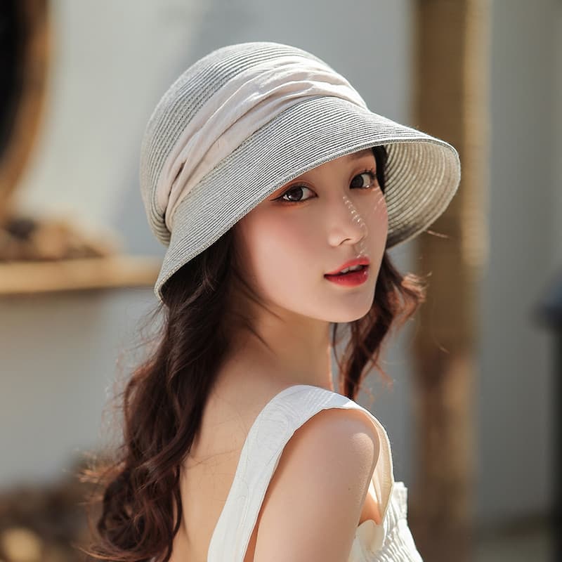 Chapéu de palha feminino verão estilo japonês pequena aba balde chapéu versão coreana pote literário chapéu dobrável Cas