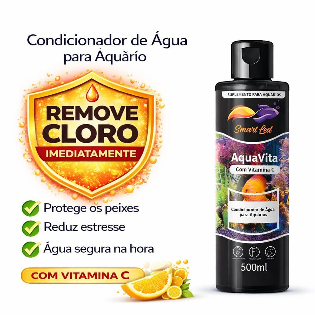 AquaVita 500ml Condicionador de Água Aquário Com Vitamina C Remove Cloro e Metais Pesados