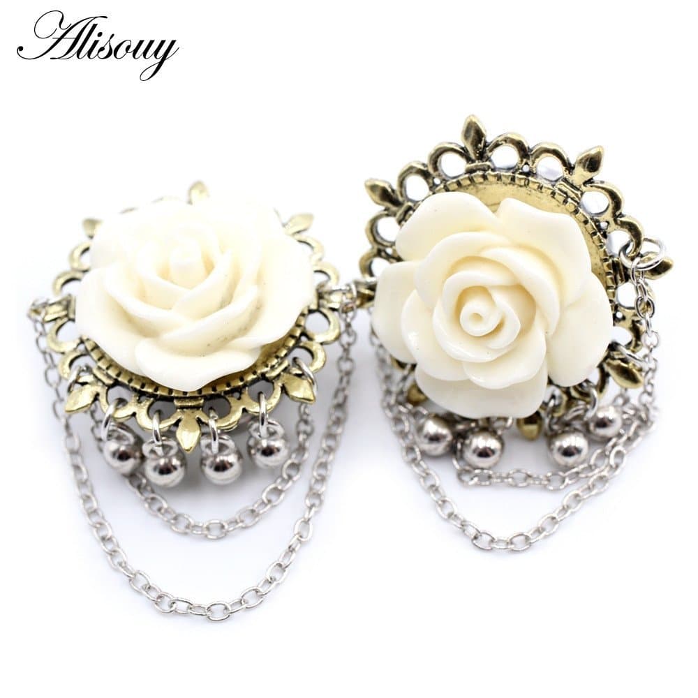 Alisouy 2 Peças 6-16mm De Aço Inoxidável Flor Folha Túneis De Orelha Plugues Expansor Maca Medidores Corpo Piercing Jóia