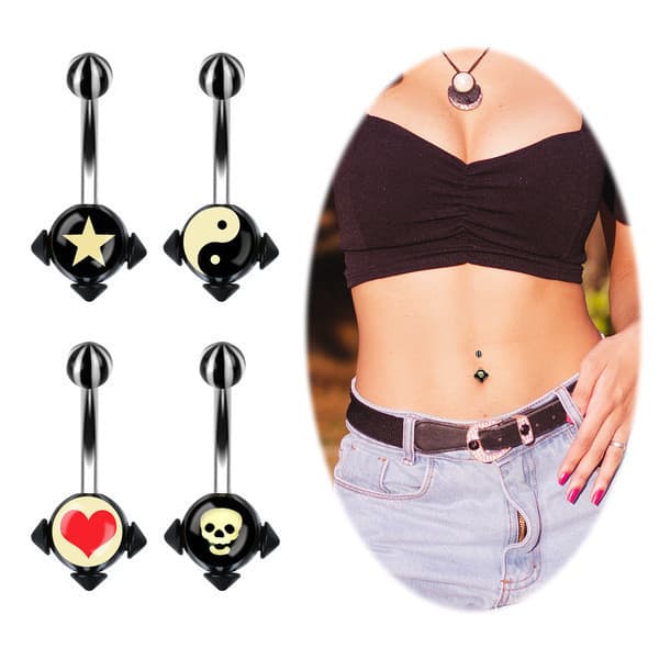 piercing umbigo bijuterias femininas ☃Fabricante lote reto de aço inoxidável crânio amor Tai Chi estrela de cinco pontas