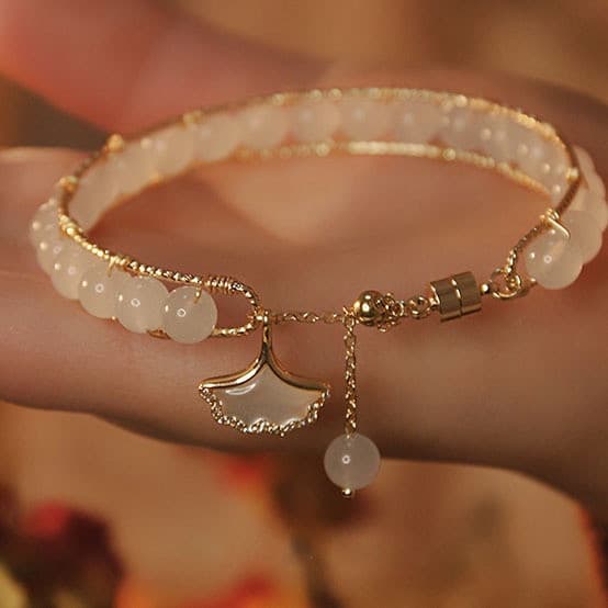 Pulseira Magnética De Sucção Ginkgo Leaf Bracelet Ins Fashion Light Luxury Ancient Style Tassel Beaded Ajustável