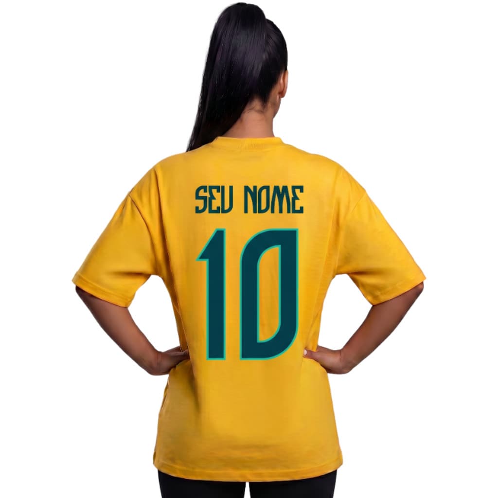 Camiseta Brasil Feminina T-Shirt 100% Algodão Nome e Número Personalizado