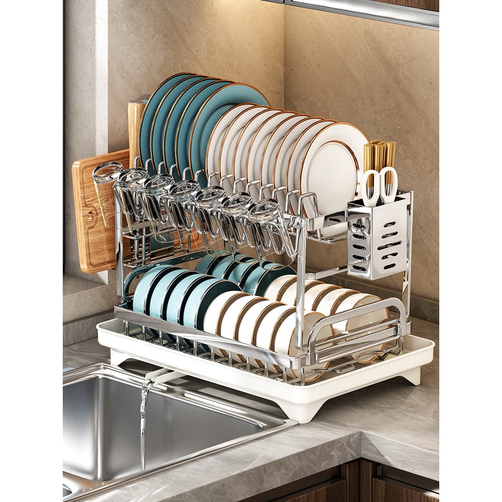 Rack de cozinha de aço inoxidável prato rack armazenamento dreno doméstico multifuncional bancada prato rack talheres ar