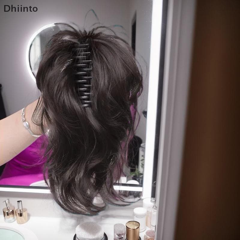 [Dhiint] Extensão de Cabelo Sintético Ondulado Rabo de Cavalo Peruca Curta Cacheada para Mulheres Rabo de Cavalo Reuti