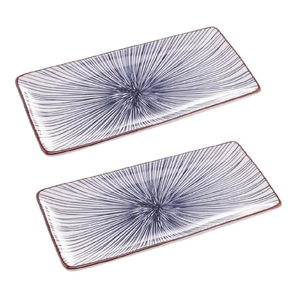 Kit Travessas Porcelana Wolff Koji Estampa Oriental 2 Peças 25cm Para Mesa Posta Sushi