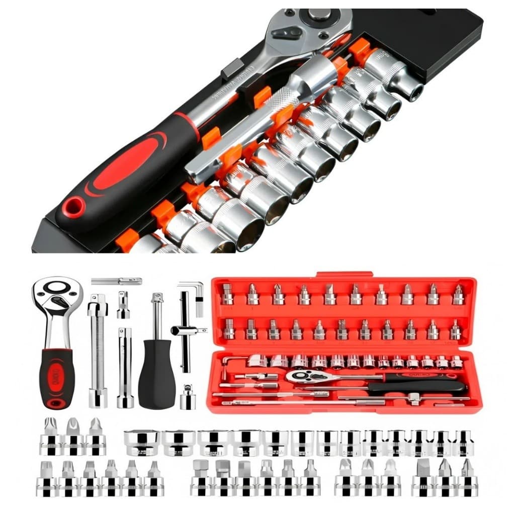 Kit Jogo De Chave Catraca Soquete Com Jogo Ferramentas Profissional Chave Fenda Philips Soquete 1/4 1/2Em Aço cromado