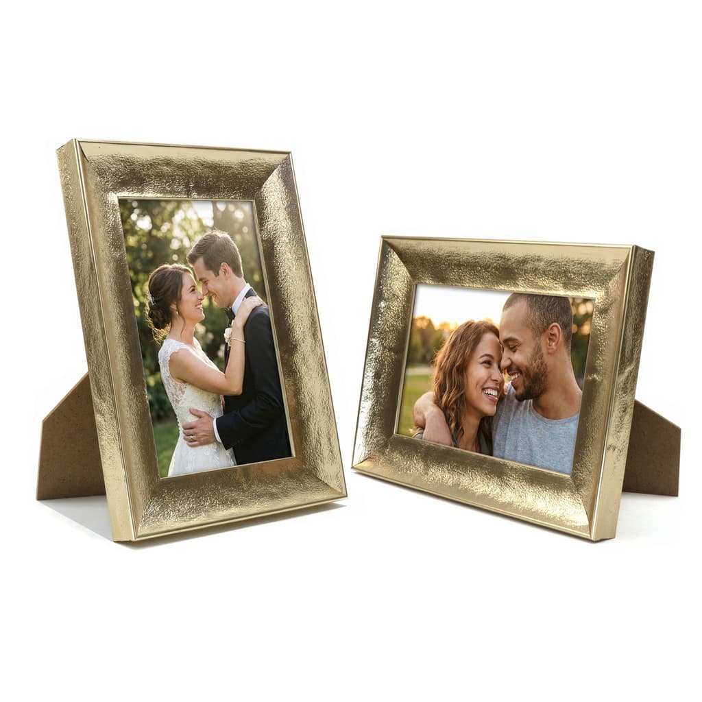 Kit 2 Porta Retratos 10x15 Dourado Moldura Brilhante Com Vidro