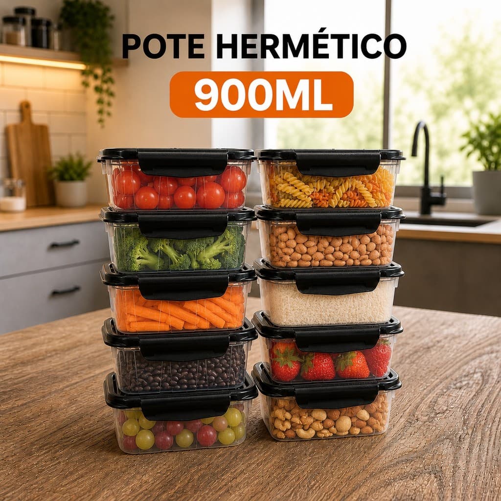 Pote Hermético Multiuso 900ml com Trava Lateral Livre de BPA