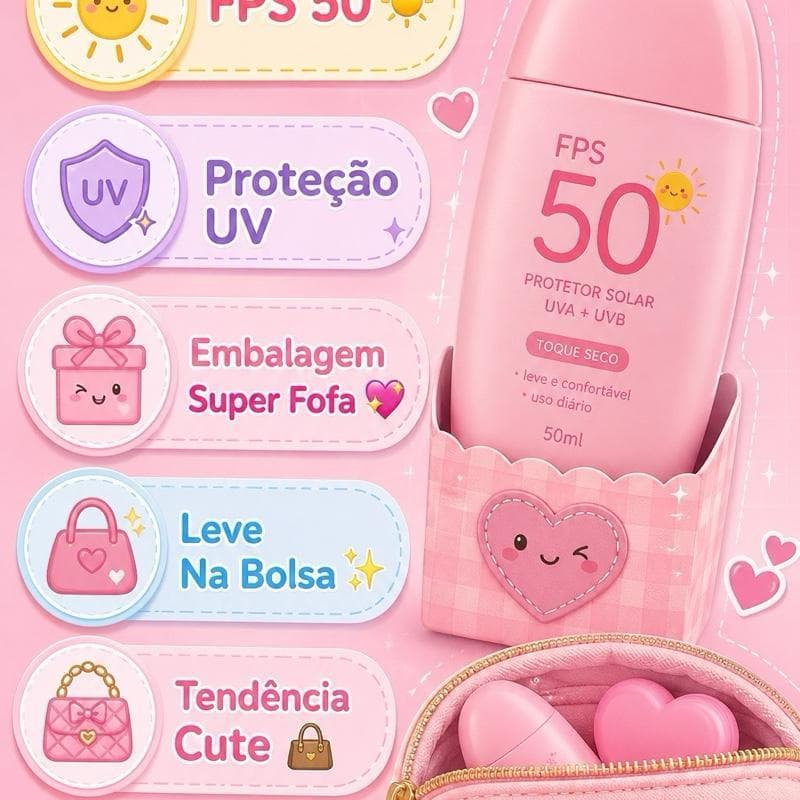 Protetor Solar Miss Fon FPS50 Chaveiro Fofo Hidratante Proteção UV