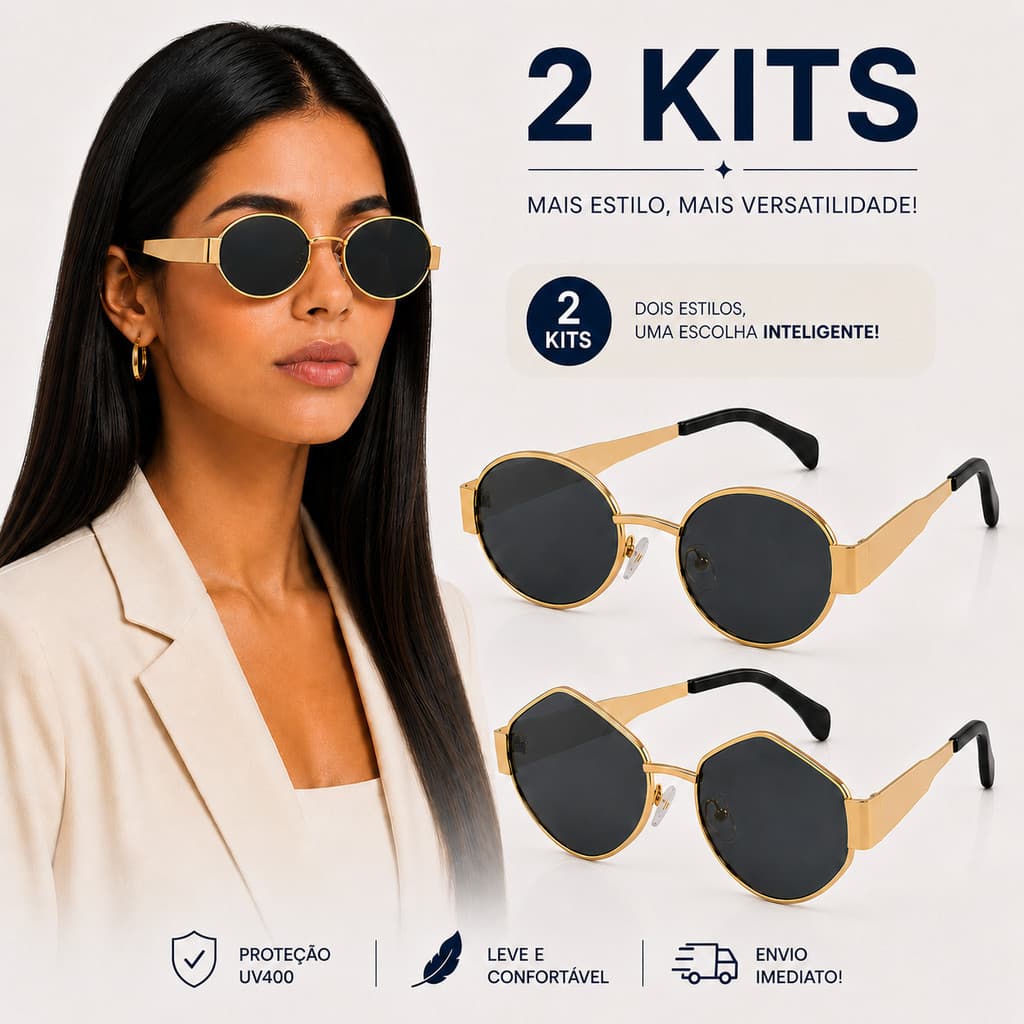 Kit 2 Óculos Feminino Verde Translúcido UV400 Estilo Premium Fashion Leve Confortável com Estojo Elegante