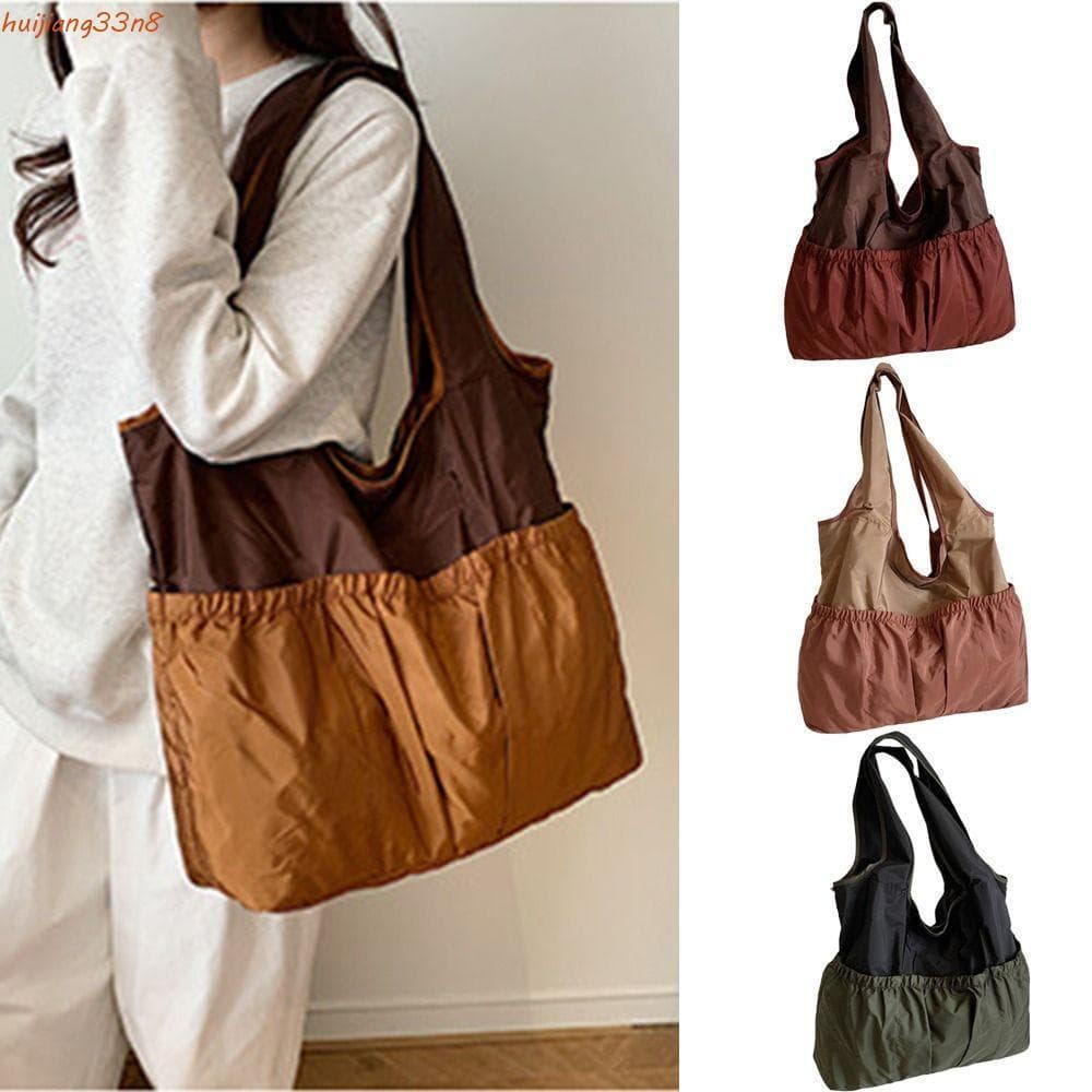 Sacola De Compras Dobrável HUIJIANG , Bolsa Reutilizável À Prova D'água De Grande Capacidade , Confronto Colorido De Ret