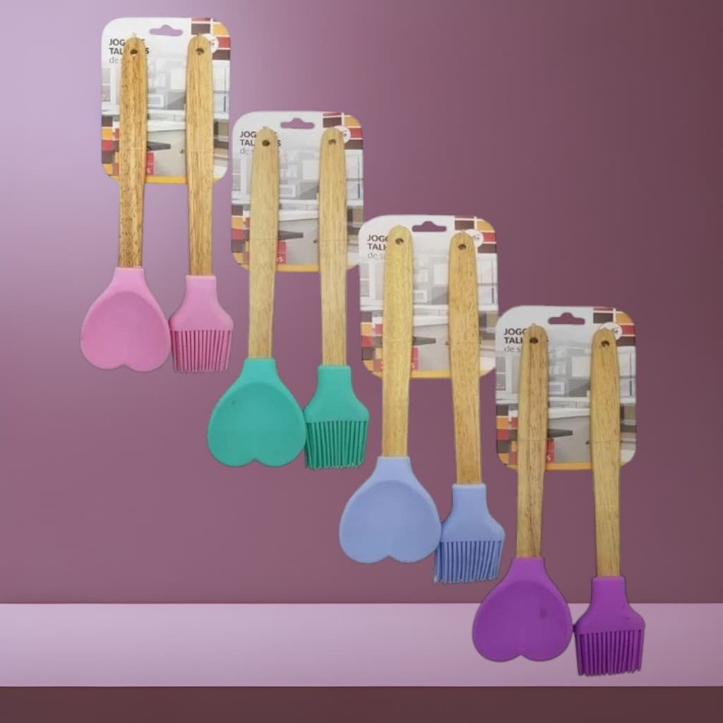 Kit Espátula e Pincel Silicone com Madeira