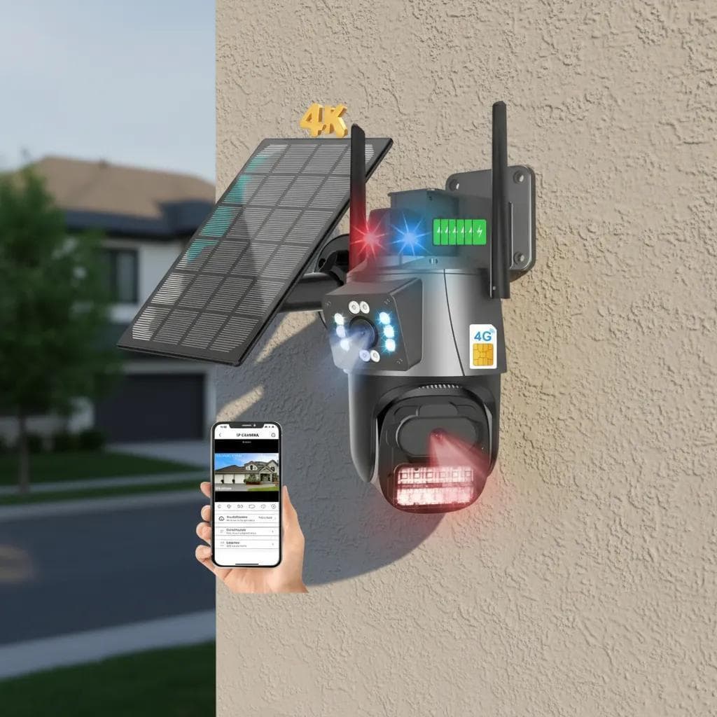 Câmera de Segurança Energia Solar Luz Policia LED Visao Noturna Monitoramento App