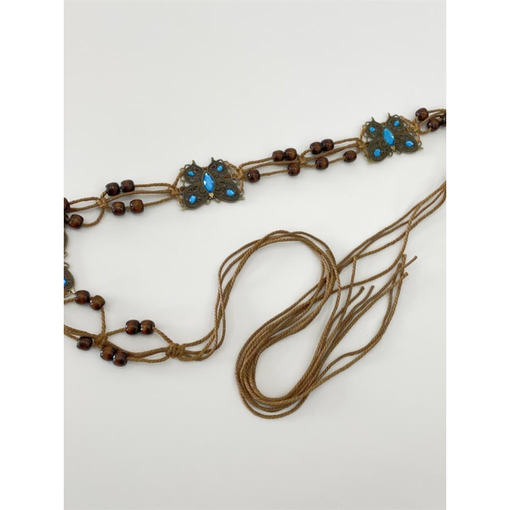 Estilo étnico boêmio trançado borboleta cintura corda acessórios acessórios corrente de cintura cinto decorativo vestido