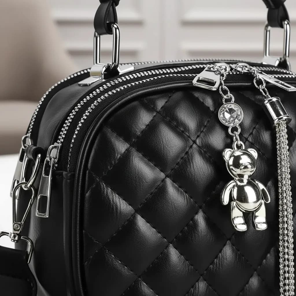 Bolsa Transversal Feminina Com Três Compartimentos Couro Pu