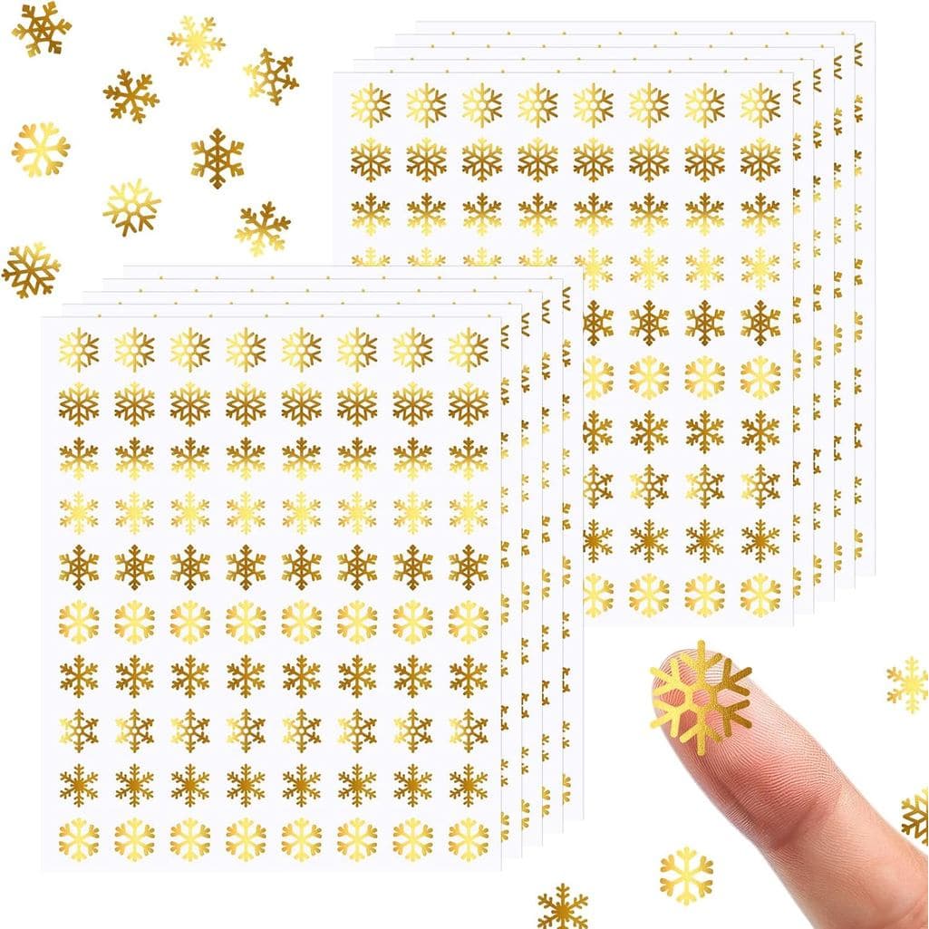 Whaline 800 Peças de Mini Adesivos de Flocos de Neve de Inverno, Adesivos Autoadesivos de Flocos de Neve Dourados para o