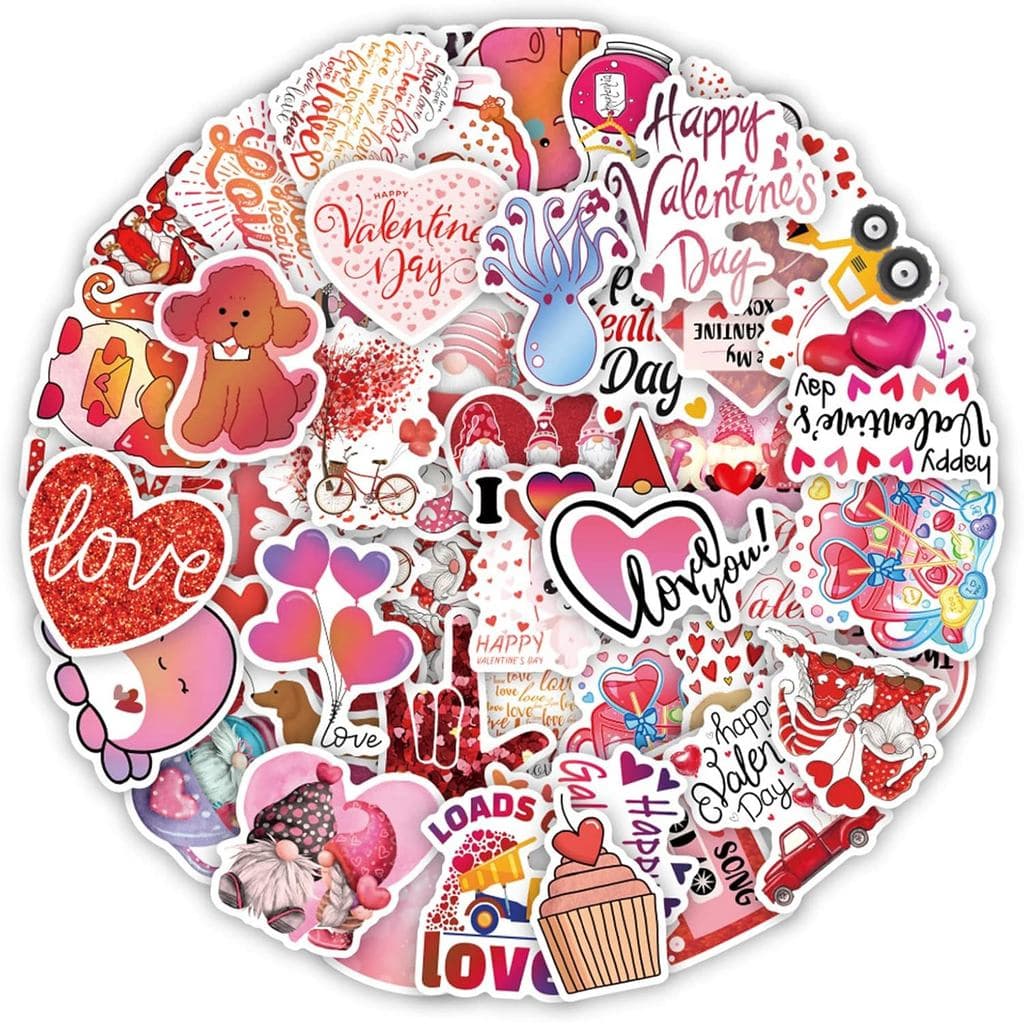 50 Adesivos de Dia dos Namorados - Adesivos de Vinil à Prova d'Água para Laptop, Garrafas de Água, Scrapbook, Skateboard