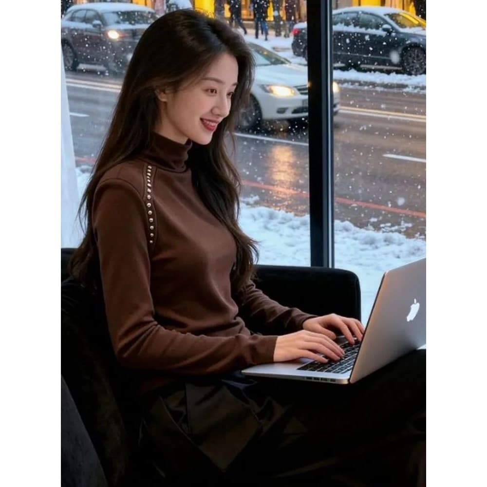 Outono inverno Design sentido fino-ajuste cor café alemão veludo escovado camisa de fundo feminino interior bonito meia