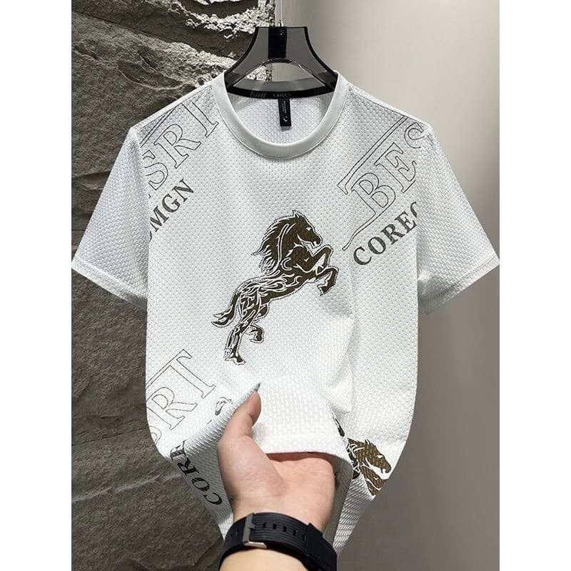 2026 novo estilo masculino camiseta de manga curta verão luz luxo moda All-Match camiseta sensação legal de secagem rápi