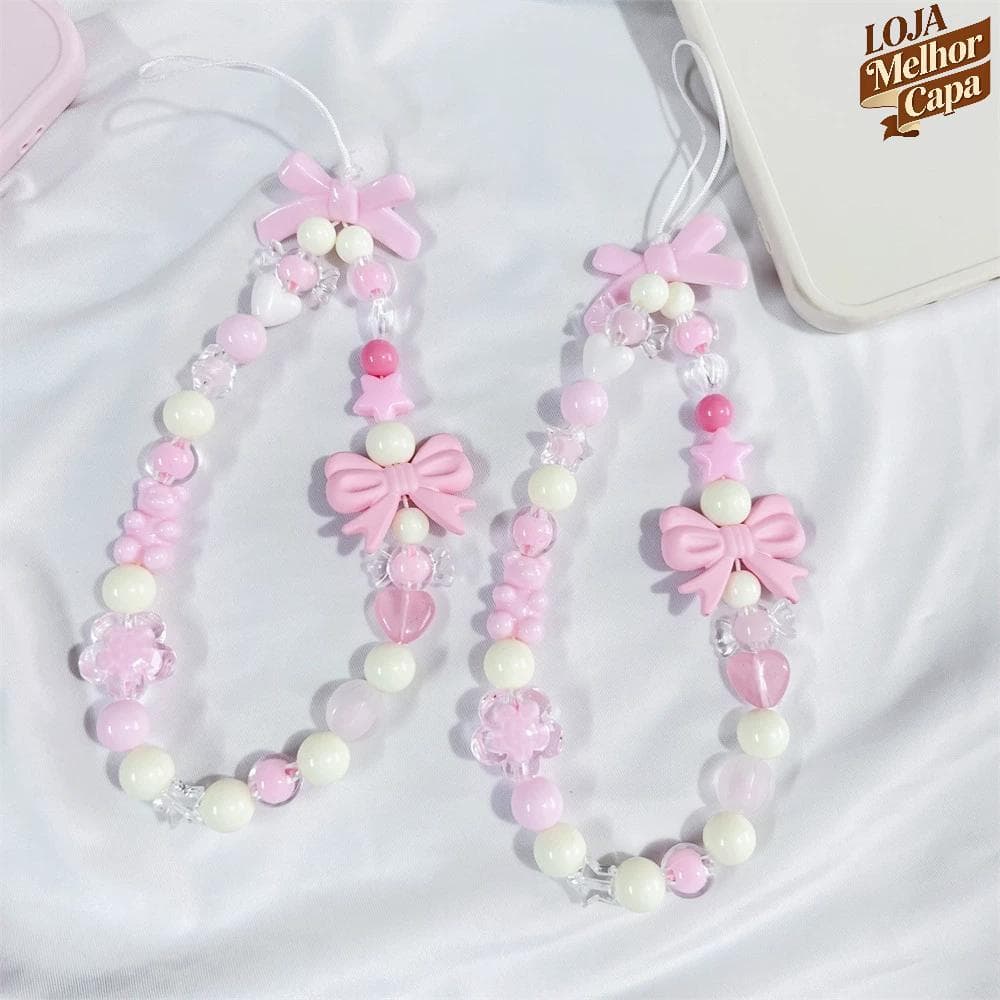 Phone Lanyard Cordão Para Capinha De Flower Celular Pink Bow Cordinha SL006