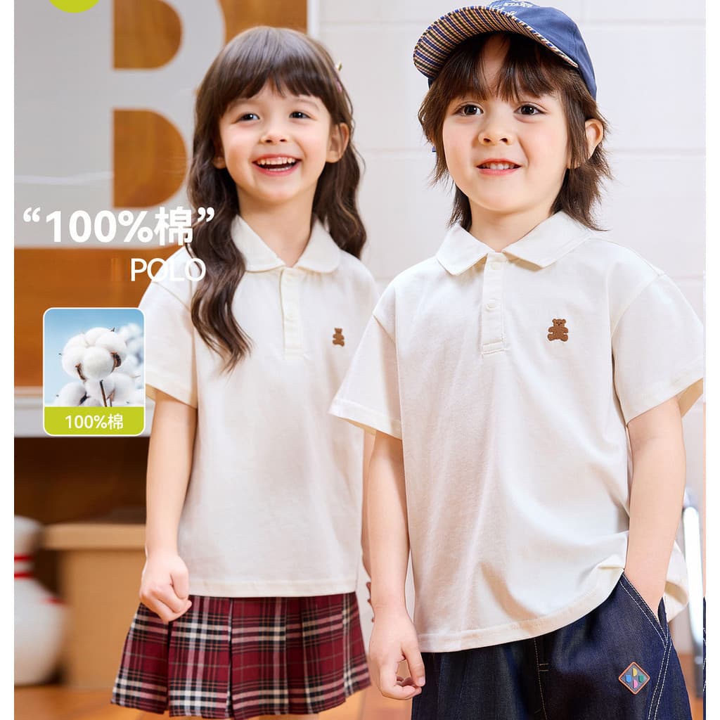 Camisa Polo infantil de algodão puro manga curta meninos meninas estilo Preppy camiseta de verão