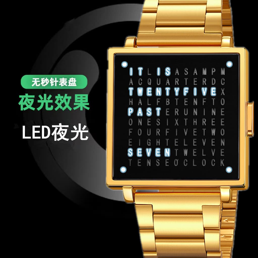 Momento bela tendência da moda LED criativo carta Display relógio quadrado tendência masculina Casual à prova dwaterproo