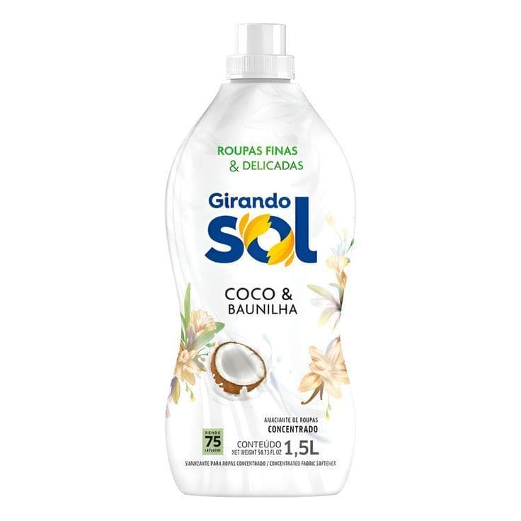 Amaciante De Roupas Concentrado Coco E Baunilha Girando Sol 1,5L / Rende 75 Lavagens Cheiro De Rica