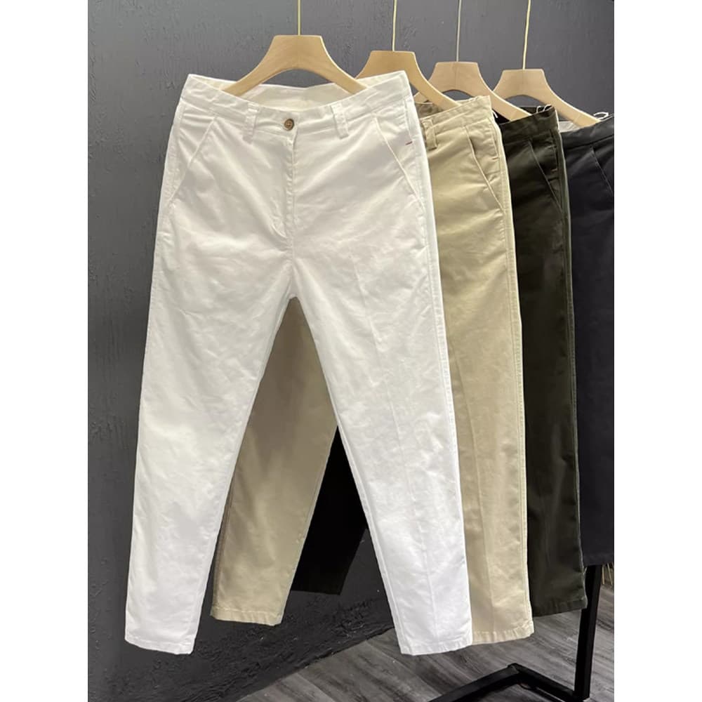 Calças casuais brancas simples masculinas verão Street Wear pequenas calças retas primavera outono calças masculinas até