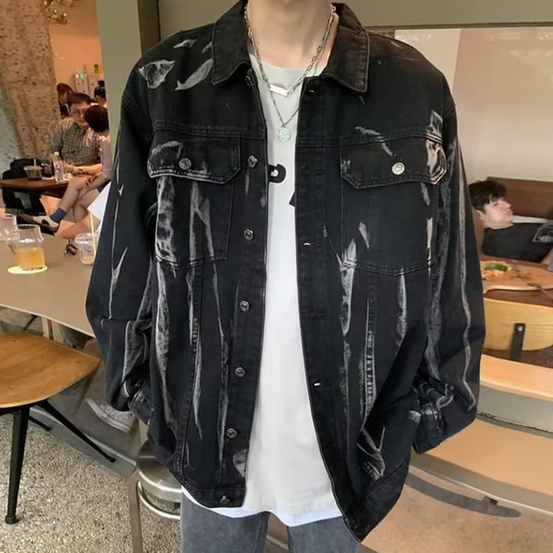 Jaqueta hiphop americana masculina primavera outono ins na moda Tie-Dye jaqueta jeans High-End oversize outono jaqueta f