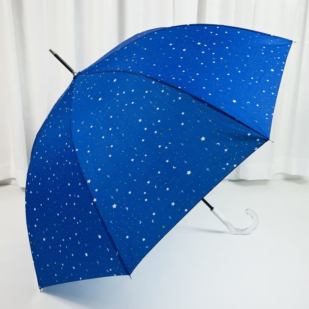 Comércio exterior único azul céu estrelado alça de cristal longo guarda-chuva estudante à prova de vento alça longa guar