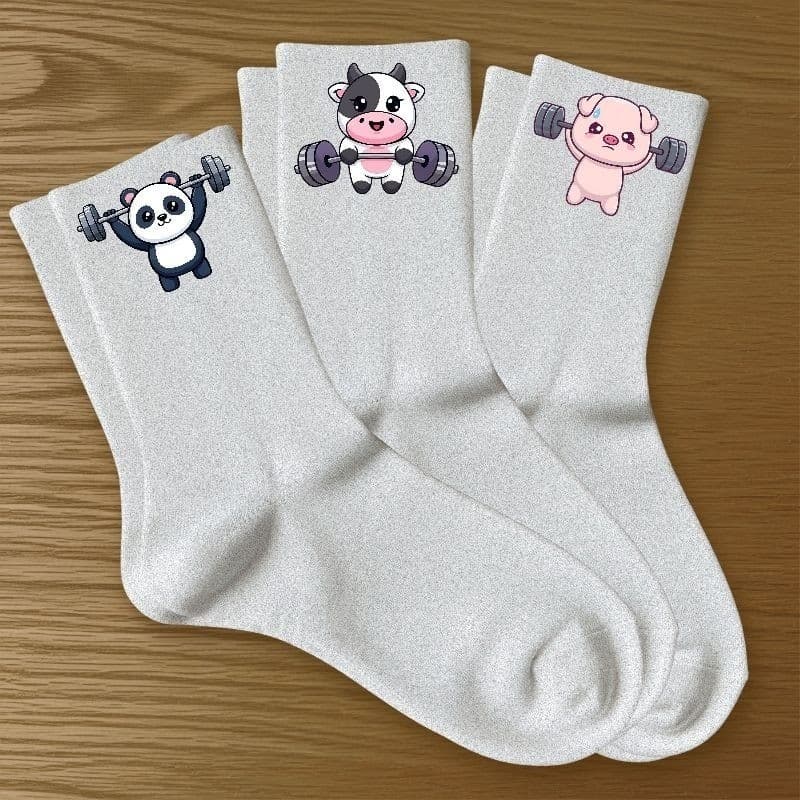 Kit 3 Pares de Meias Femininas Brancas Estampa de Animais Algodão Premium Macias Academia Esportiva Dia a Dia