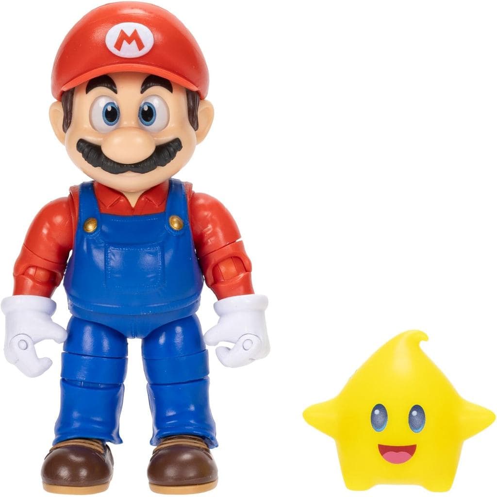 Figuras de Ação de 5” do Filme Super Mario Galaxy Série 1 – Figura do Mario com Acessório Estrela Luma Amarela que Brilh