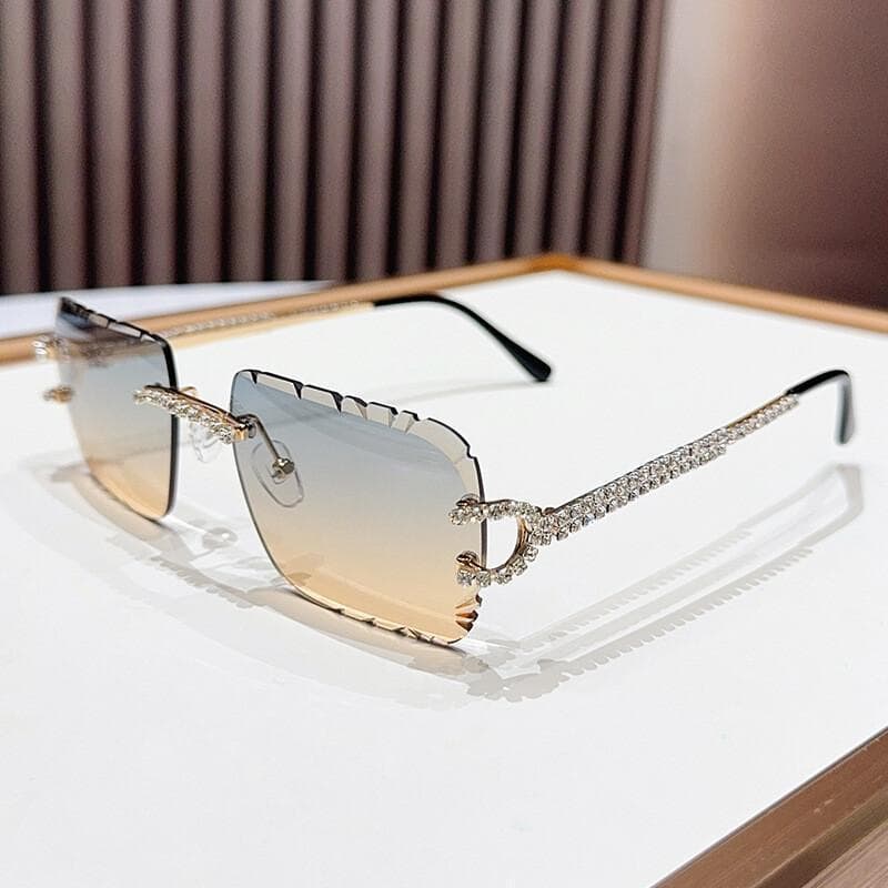 Óculos de Sol Quadrados Sem Armação com Lentes de Diamante para Mulheres e Homens, Óculos de Sol Gradiente Modernos, Len