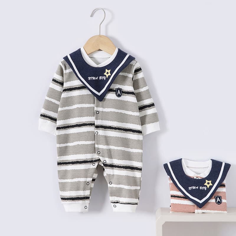 Bebê primavera listrado macacão manga longa passeio primavera outono Casual macacão bebê Close-fitting desossado Folio b
