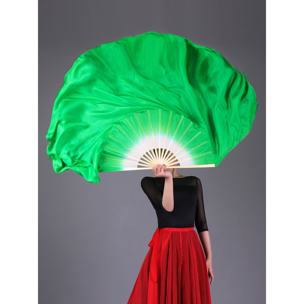 Leque de dança leque de dança leque de dança de seda dança clássica verde adulto crianças desempenho cola estado Yangko