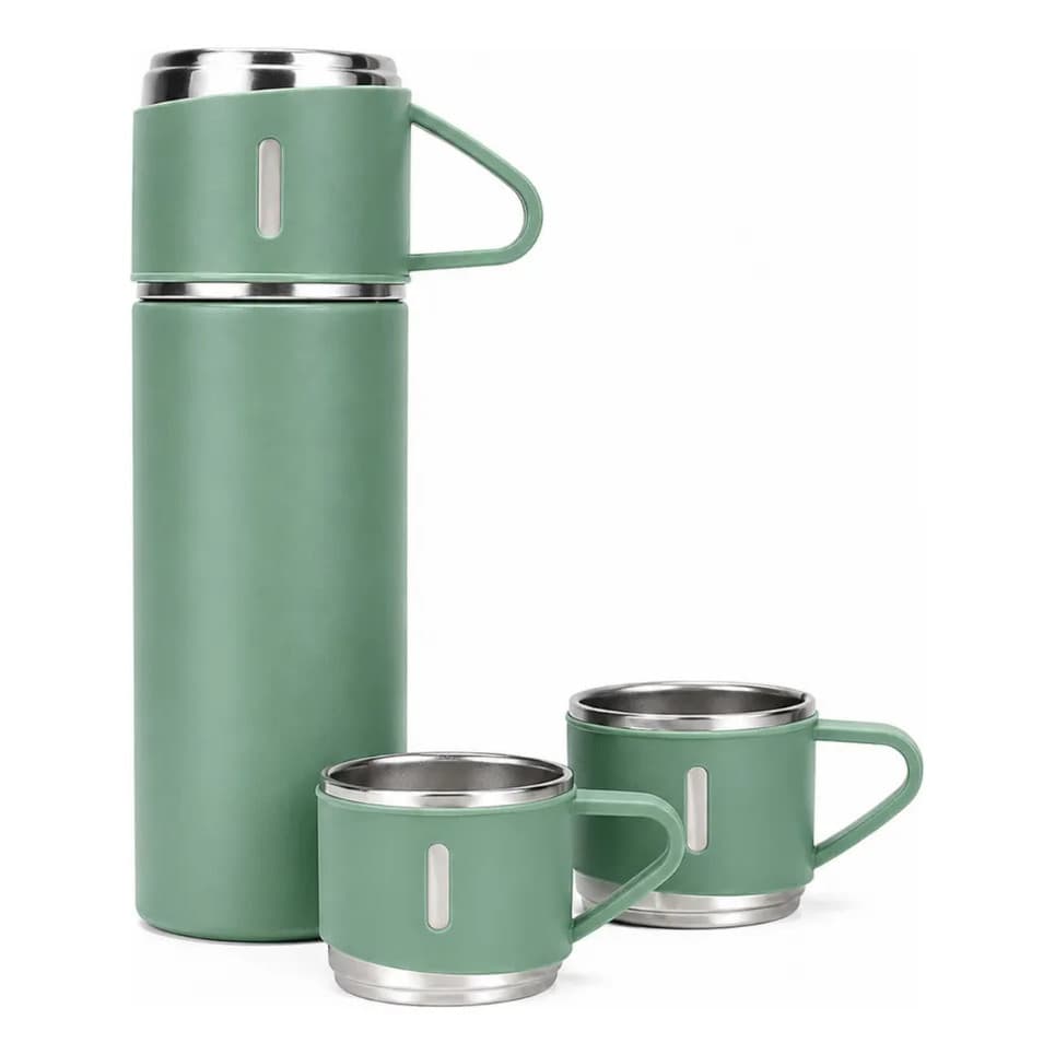 Kit Garrafa Térmica Inox 500ml Com 3 Xícaras