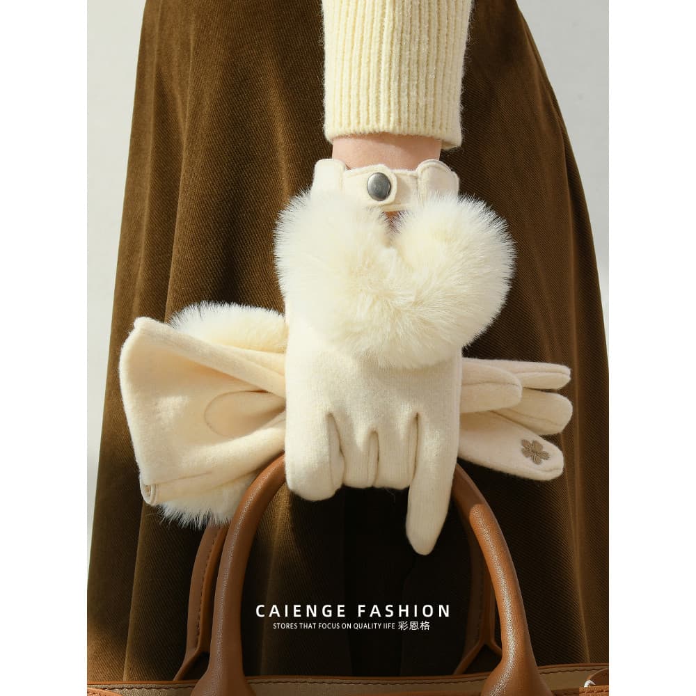 Imitação de luvas de caxemira feminino inverno 2024 novo estilo branco bonito Rex pele de coelho quente à prova de frio
