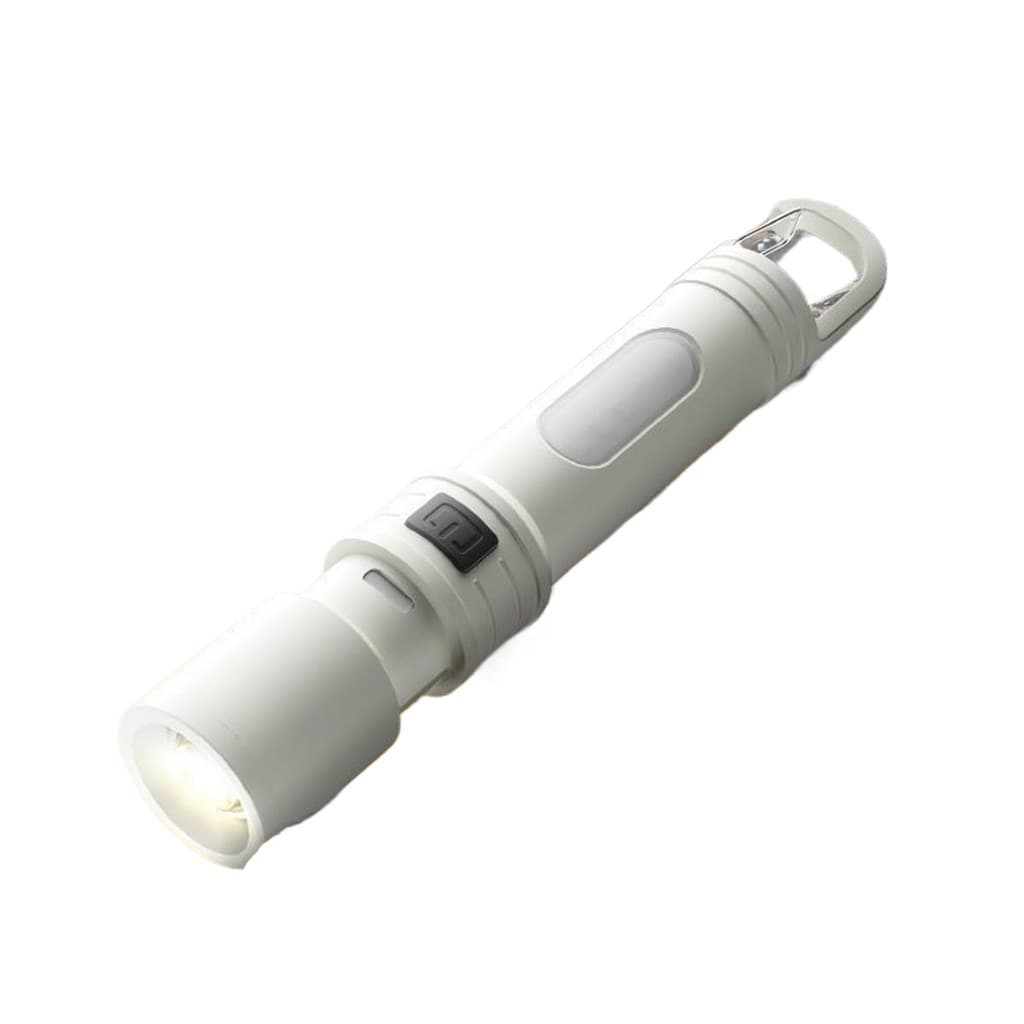 Lanterna portátil branca para uso externo, com gancho e visor de LED.