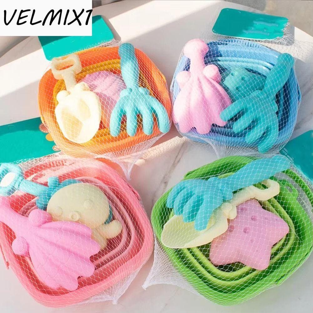 VELMIX1 4 Unidades/Conjunto De Balde De Pá De Praia , Com Dobrável De Desenho Animado , Brinquedos Plástico