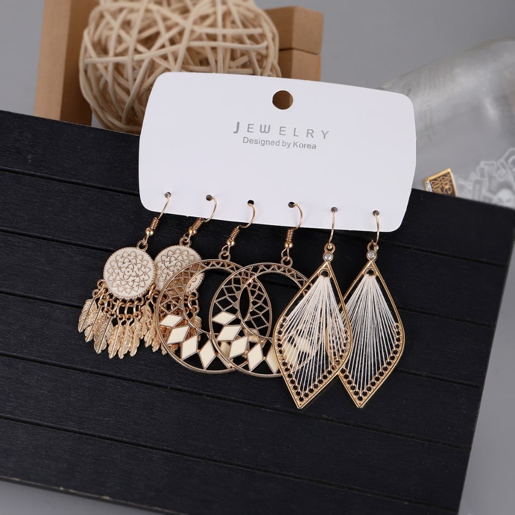 Boho Moda Branco Frisado Borla Brinco Feminino Vintage Esmalte Flores Geométricas Gota De Água Brincos Noiva Jóias De Ca