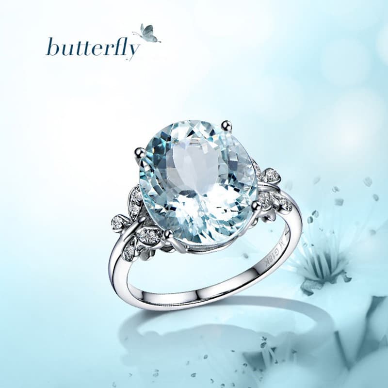 ❤ Original luxo mar azul topázio borboleta anel de prata feminino bonito moda Retro azul cristal jóias casamento