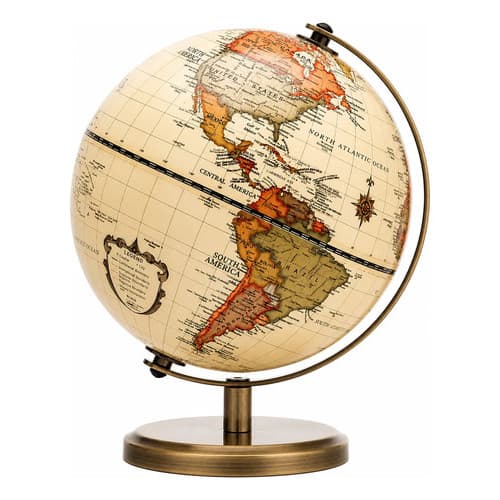 Globo Terrestre Giratório Grande Antigue Com Led Ferora 25cm Bege Dourado