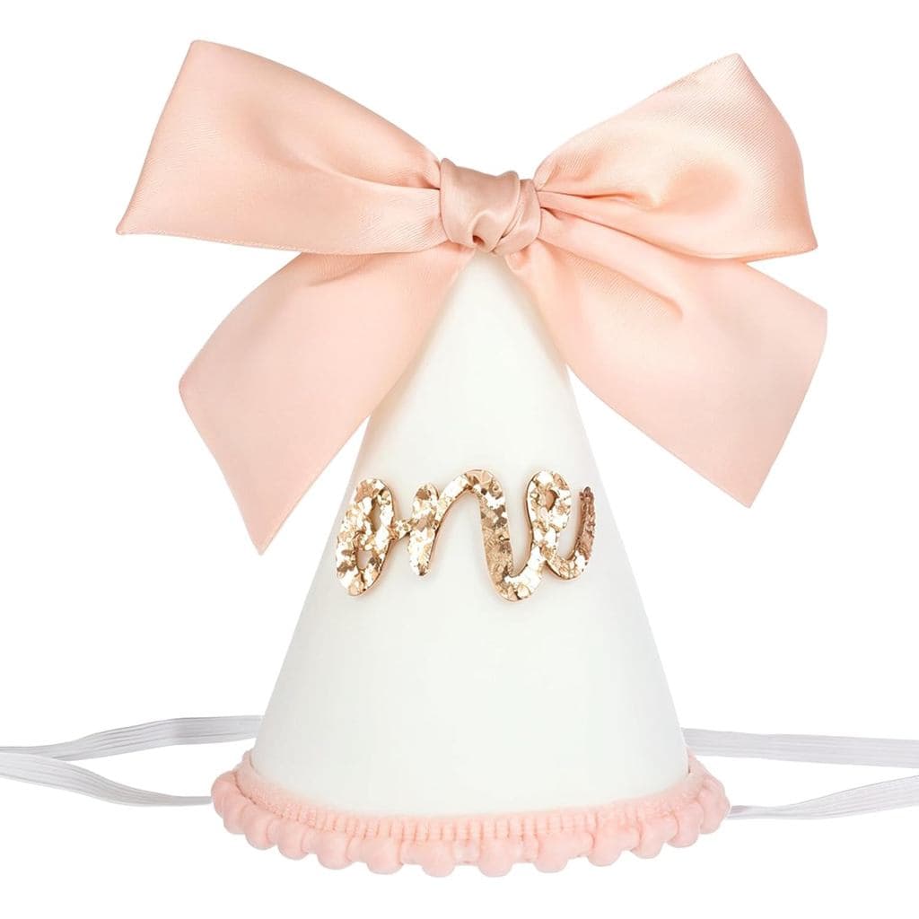Chapéu de Festa de 1º Aniversário Rosa, Chapéu de Aniversário com Número 1 Brilhante, Decorações com Tema de Laço Rosa p