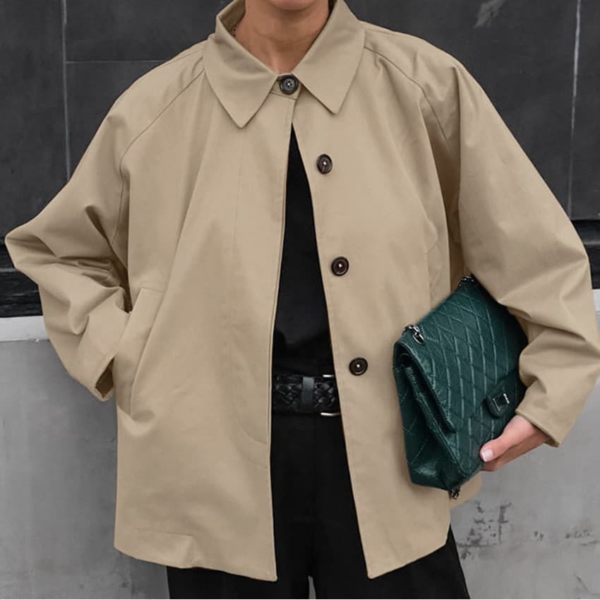 Novo casaco trench coat francês para trabalho, para o outono e inverno, na cor cáqui, com um design elegante e solto de