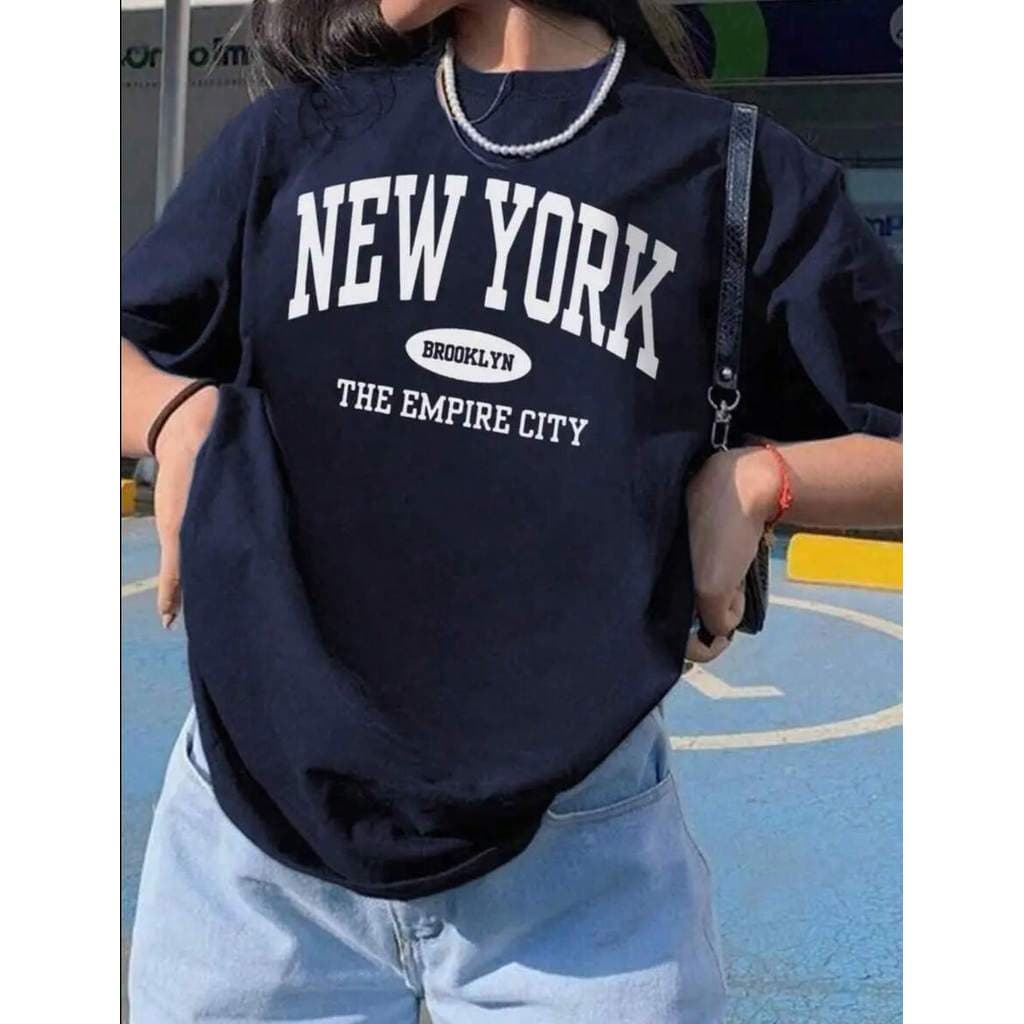 Camiseta New York T-shirt Feminina Delicada Azul Marinho Brooklyn