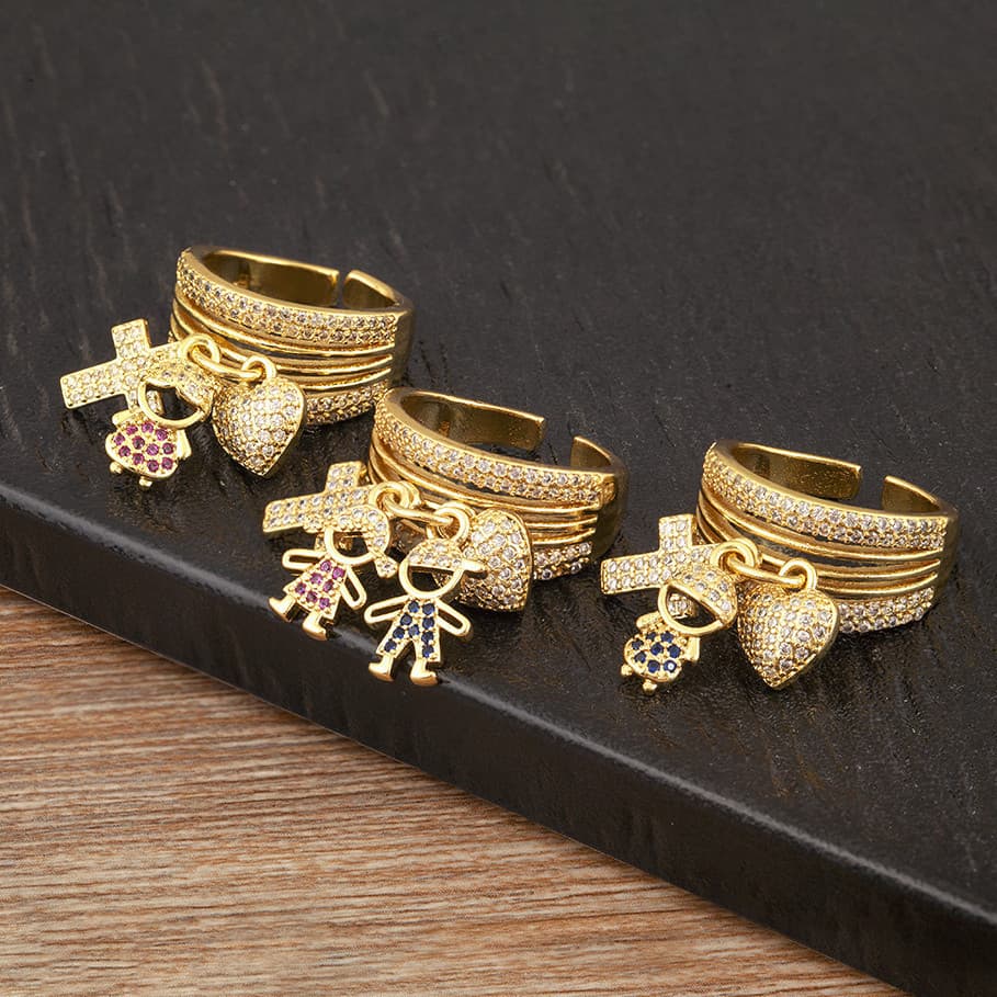Luxo Meninos/Meninas Oco Para Fora Coração Anel Ajustável Feminino De Ouro Jóias Festa De Casamento Acessórios