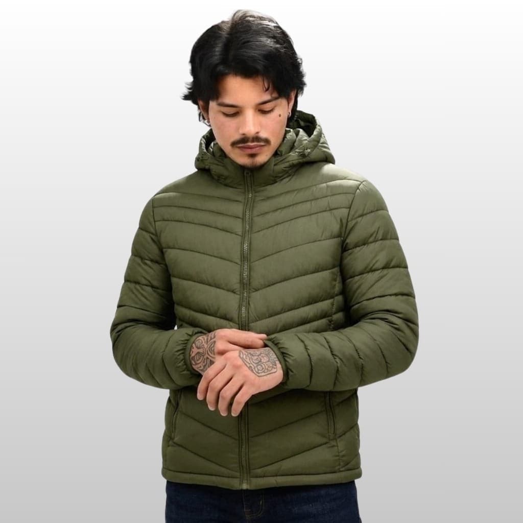 Jaqueta Safira Puffer Nylon Forrada Masculina Capuz Removível M ao XG